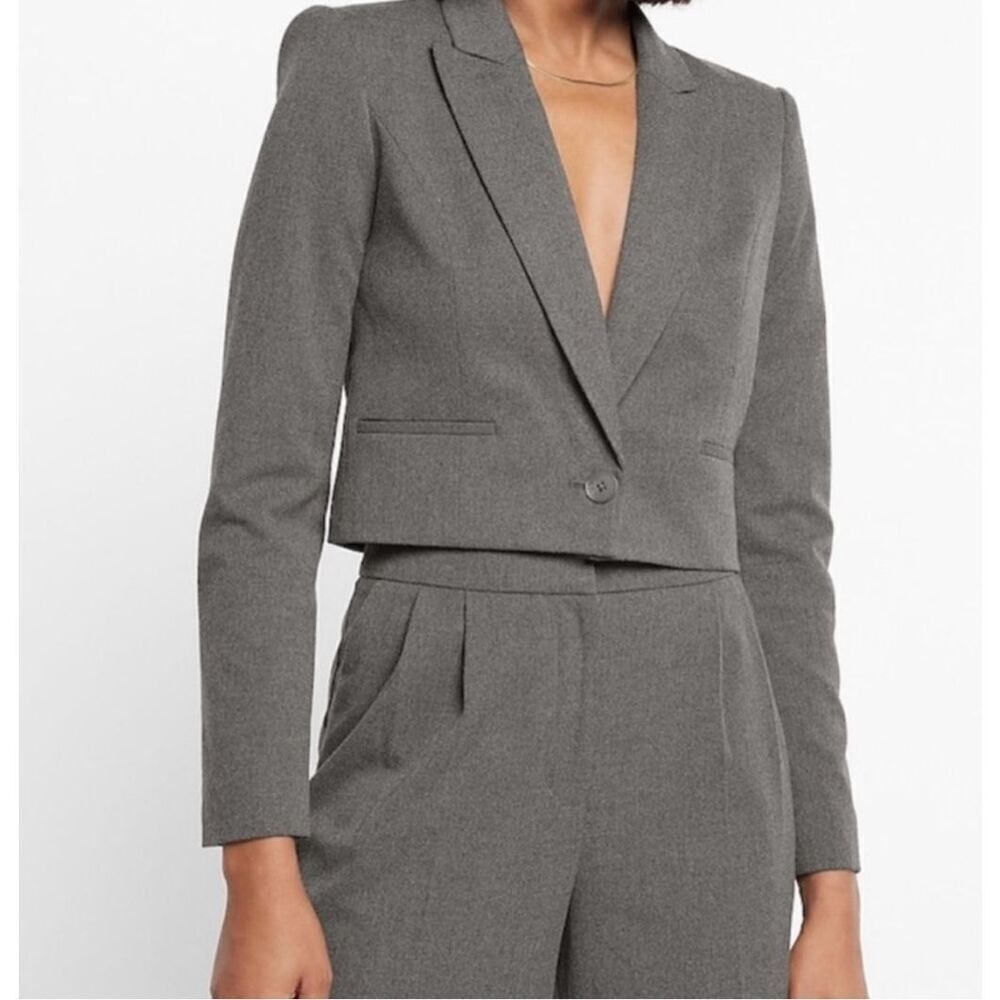 Express cropped blazer gray stylish short with shoulder pads size xs